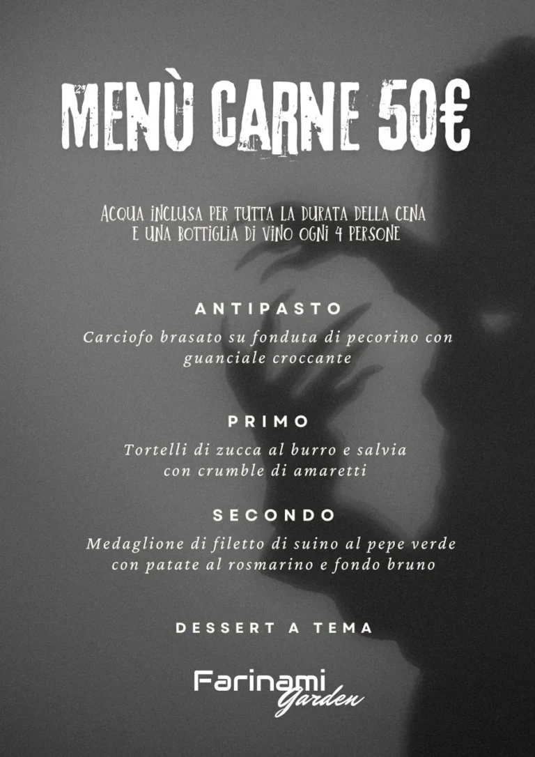 Menù carne 50 euro della cena di Halloween al Farinami Garden
