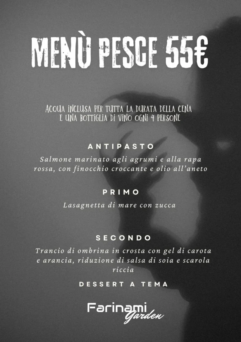 Menù pesce 55 euro della cena di Halloween al Farinami Garden