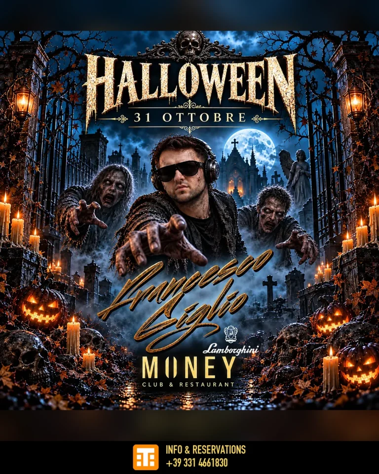 Locandina Halloween 2026 al Money Club Milano con special guest Francesco Giglio, sabato 31 ottobre