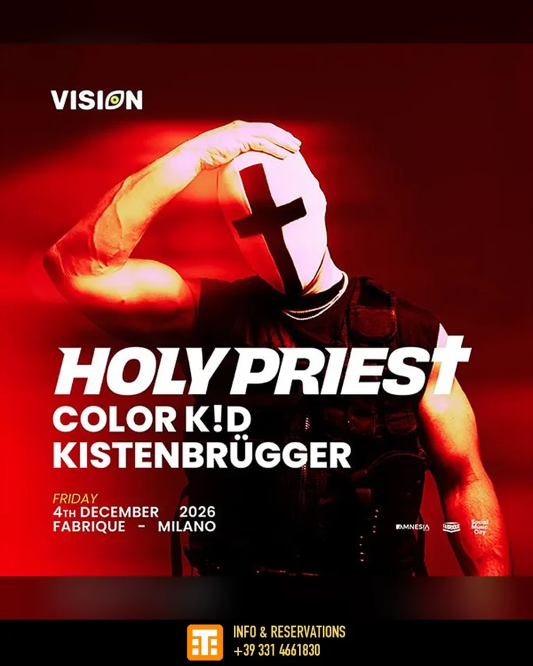 Locandina Vision al Fabrique Milano con Holy Priest, Color K!d e Kistenbrügger, venerdì 4 dicembre 2026